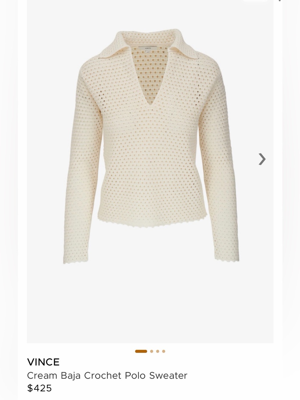 Vince Cream Crochet V-Neck Polo Sweater